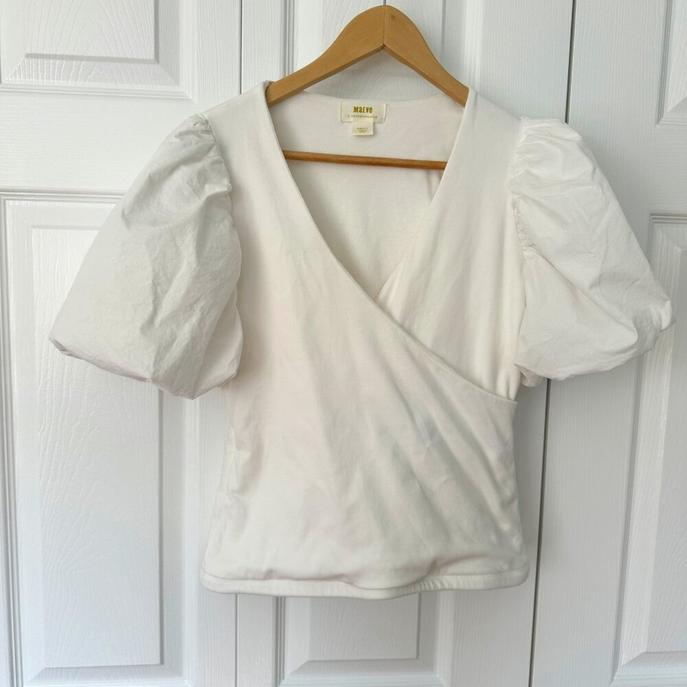 Maeve Anthropologie Puff Sleeve Top –Off  White, Size Small